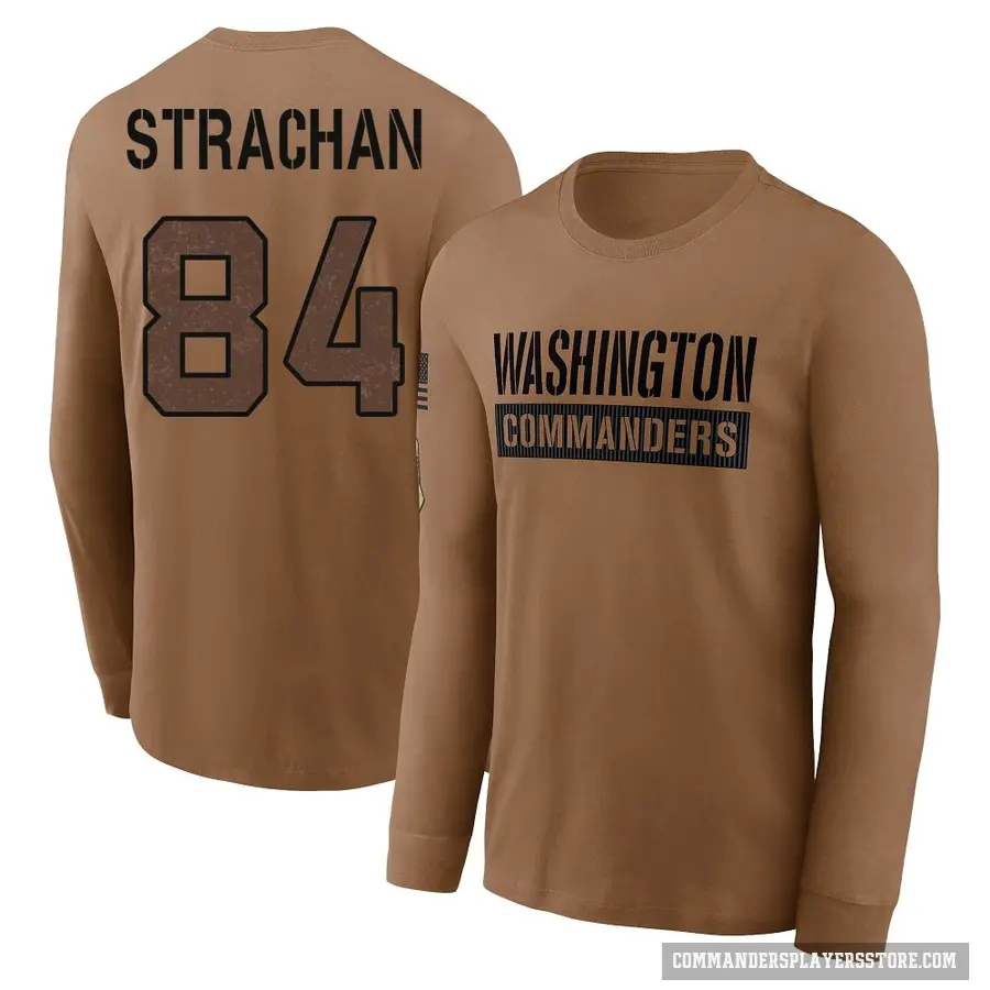 Youth ＃84 Mike Strachan Washington Commanders Brown 2023 Salute To Service Long Sleeve T-Shirt