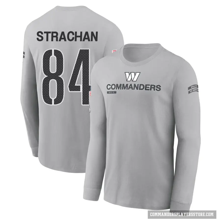 Youth ＃84 Mike Strachan Washington Commanders Gray 2024 Salute to Service Long Sleeve T-Shirt