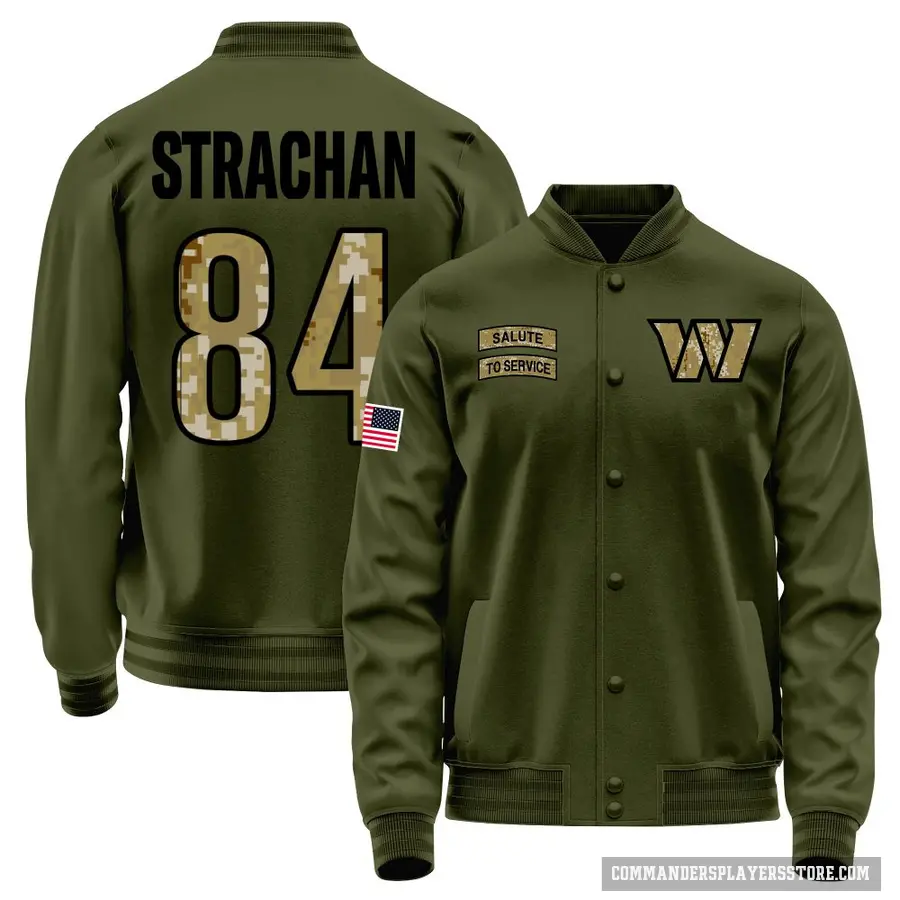 Youth ＃84 Mike Strachan Washington Commanders Olive Salute to Service Sideline Performance Jacket