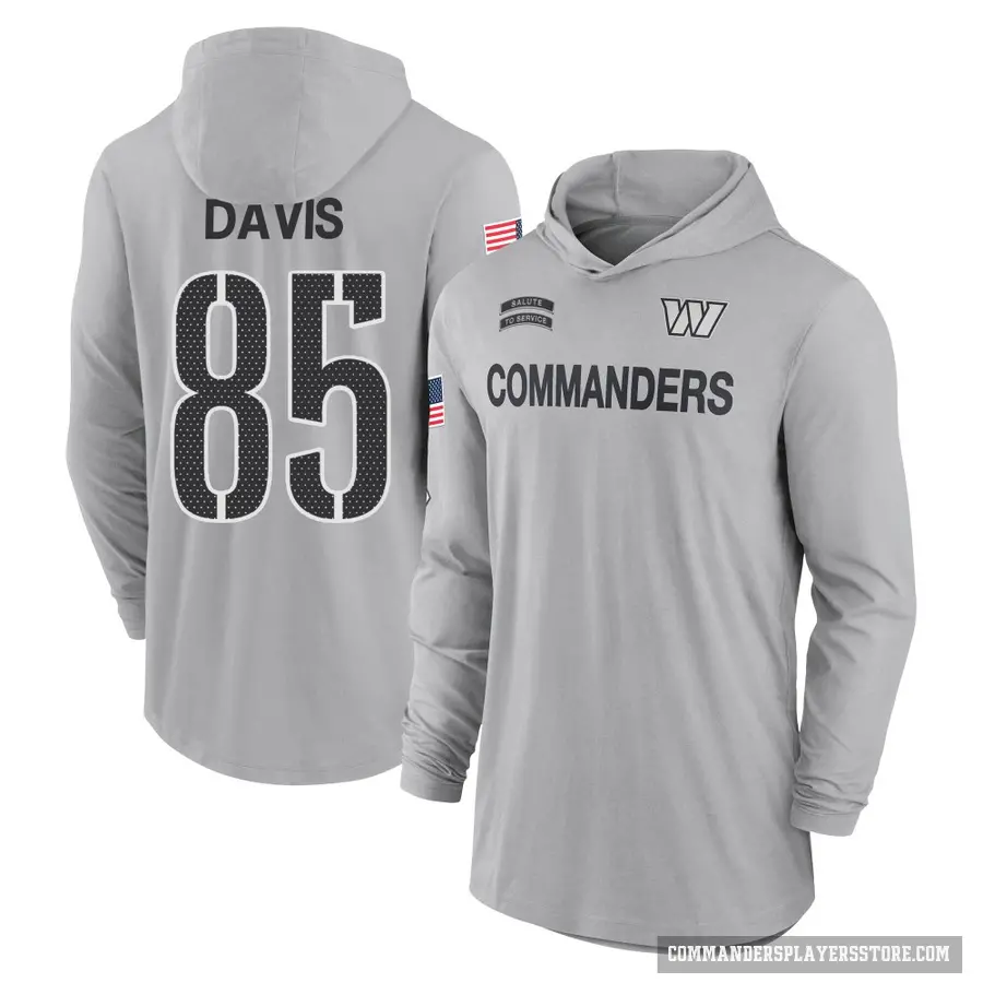 Youth ＃85 Vernon Davis Washington Commanders Gray 2024 Salute to Service Lightweight Performance Long Sleeve Hooded T-Shirt