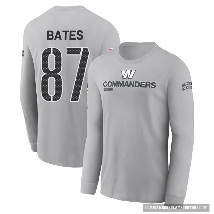 Youth ＃87 John Bates Washington Commanders Gray 2024 Salute to Service Long Sleeve T-Shirt