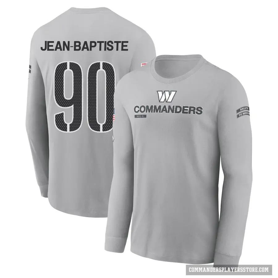 Youth ＃90 Javontae Jean-Baptiste Washington Commanders Gray 2024 Salute to Service Long Sleeve T-Shirt