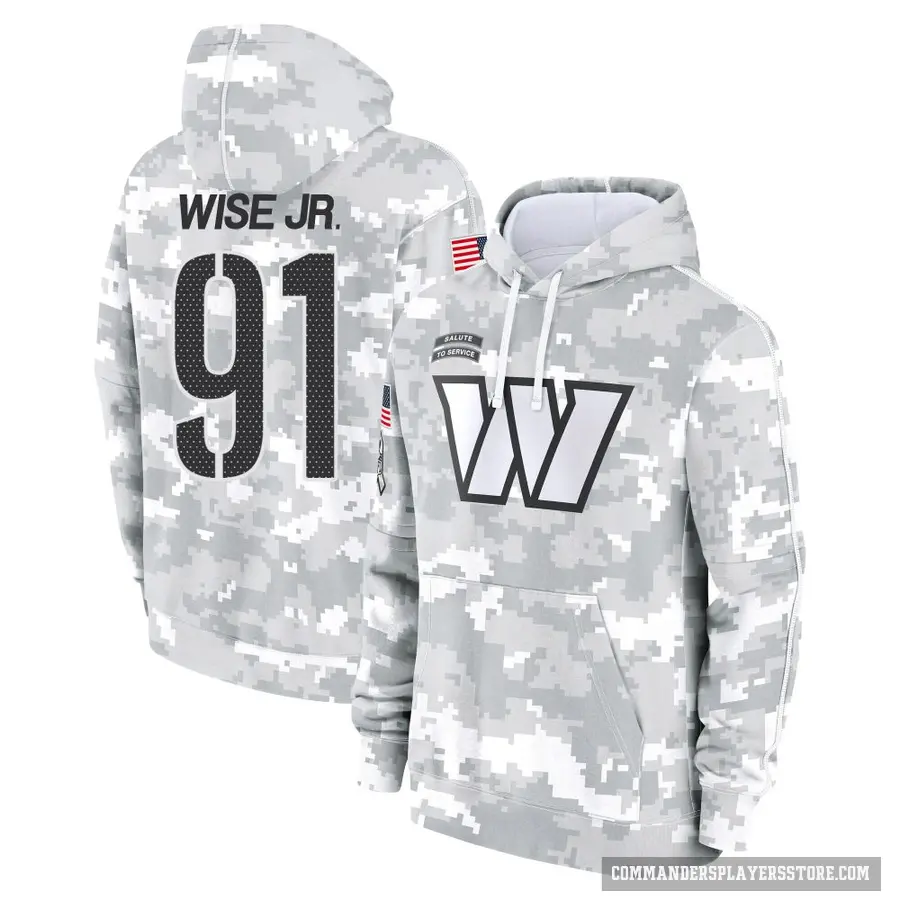 Youth ＃91 Deatrich Wise Jr. Washington Commanders Arctic Camo 2024 Salute to Service Club Fleece Pullover Hoodie