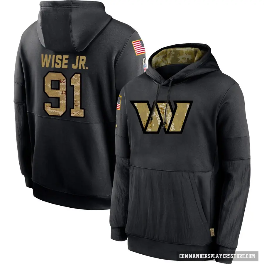 Youth ＃91 Deatrich Wise Jr. Washington Commanders Black 2020 Salute to Service Sideline Performance Pullover Hoodie