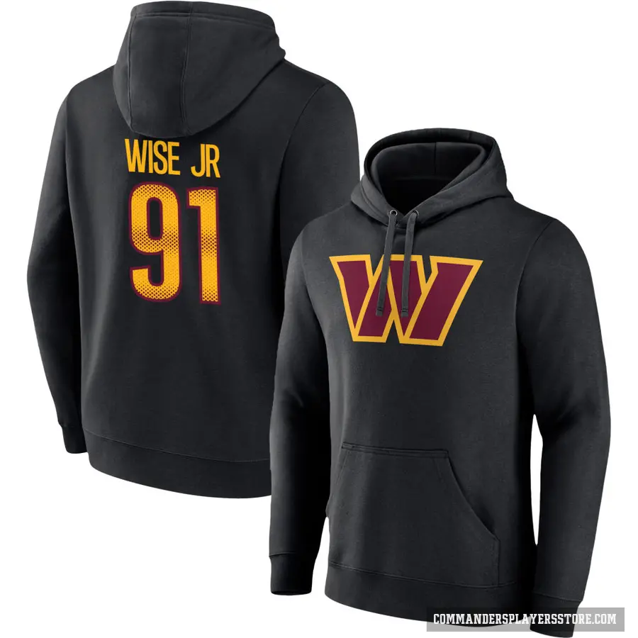 Youth ＃91 Deatrich Wise Jr. Washington Commanders Black Name & Number Pullover Hoodie