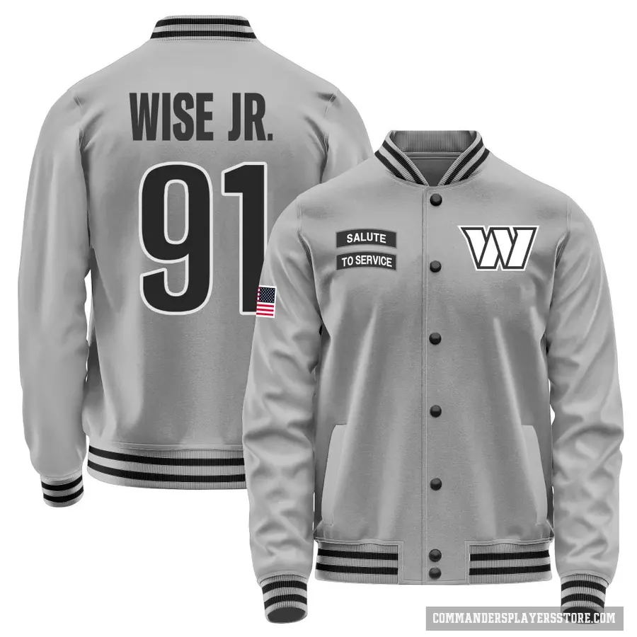 Youth ＃91 Deatrich Wise Jr. Washington Commanders Gray Salute to Service Performance Jacket