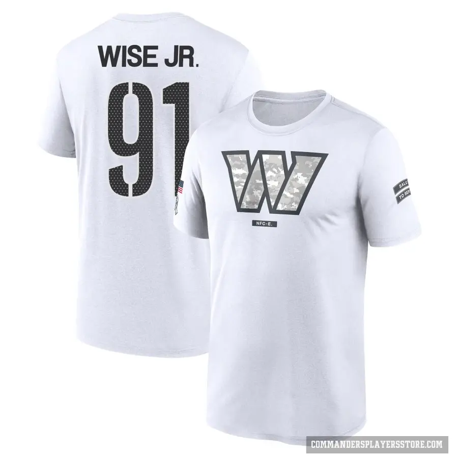 Youth ＃91 Deatrich Wise Jr. Washington Commanders White 2024 Salute to Service Performance T-Shirt