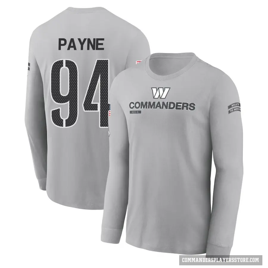 Youth ＃94 Daron Payne Washington Commanders Gray 2024 Salute to Service Long Sleeve T-Shirt