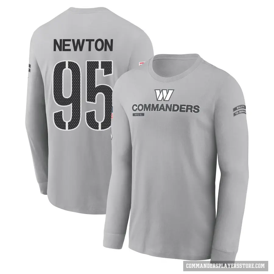 Youth ＃95 Jer'Zhan Newton Washington Commanders Gray 2024 Salute to Service Long Sleeve T-Shirt