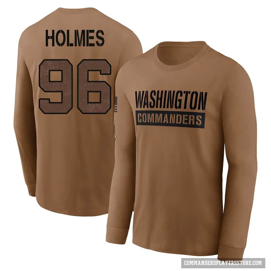 Youth ＃96 Jalyn Holmes Washington Commanders Brown 2023 Salute To Service Long Sleeve T-Shirt