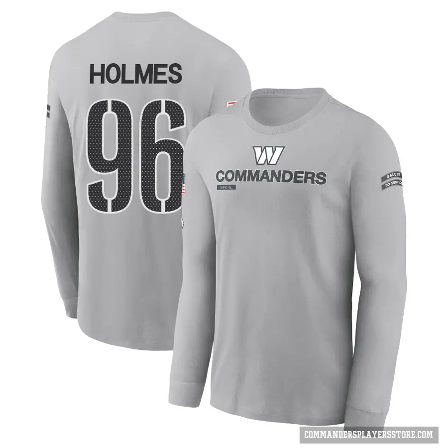 Youth ＃96 Jalyn Holmes Washington Commanders Gray 2024 Salute to Service Long Sleeve T-Shirt