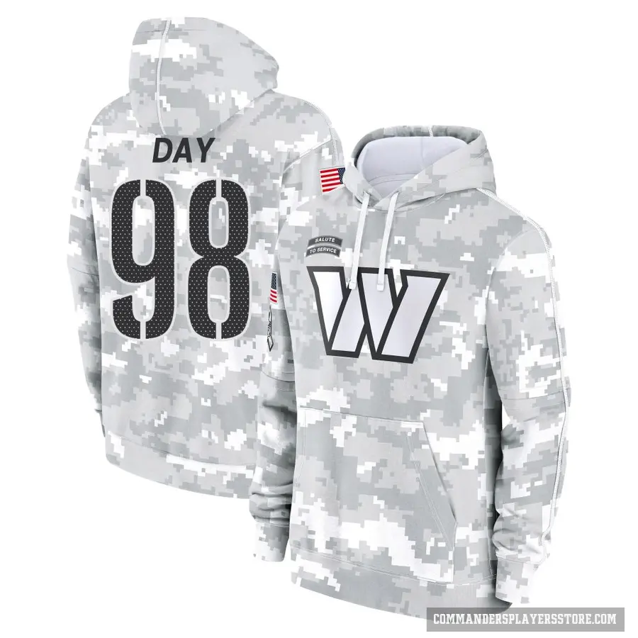 Youth ＃98 Sheldon Day Washington Commanders Arctic Camo 2024 Salute to Service Club Fleece Pullover Hoodie