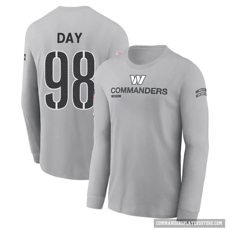 Youth ＃98 Sheldon Day Washington Commanders Gray 2024 Salute to Service Long Sleeve T-Shirt
