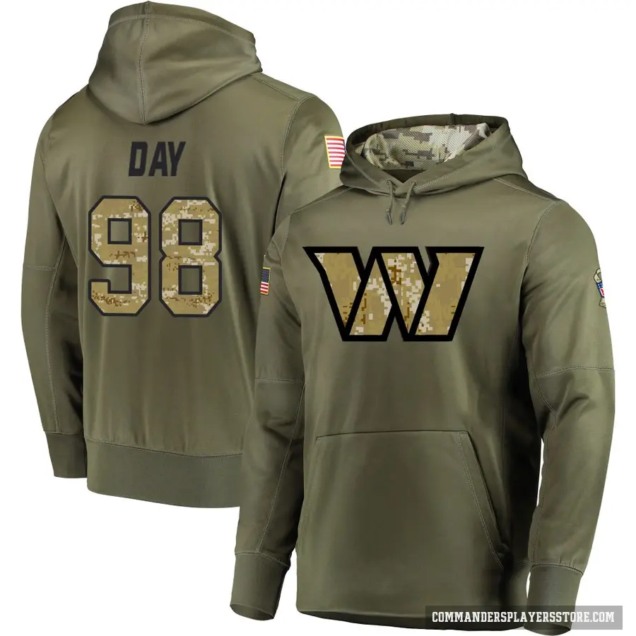 Youth ＃98 Sheldon Day Washington Commanders Olive Salute to Service Pullover Hoodie